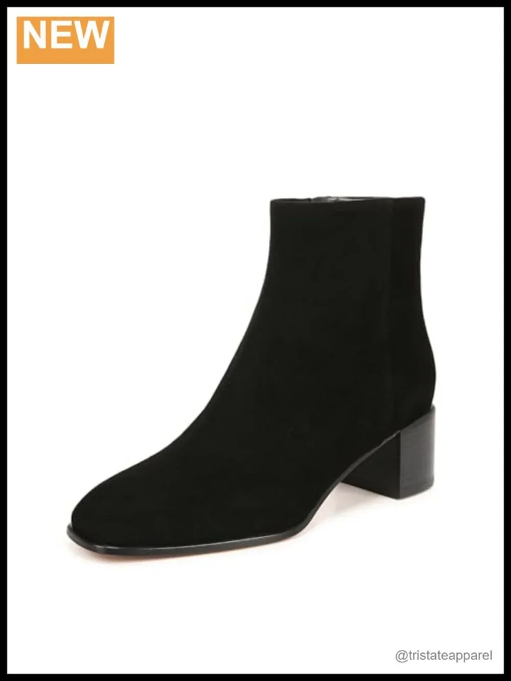 Leather Lined Suede Ankle Booties Block Heel Side Zip